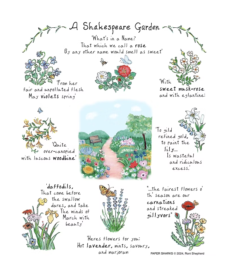 Flour Sack Towel - Shakespeare's Garden
