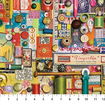 Sewing Theme Shelly Davies - I've Got a Notion - Measuring Tape / Multi I I  I Bay Quilts