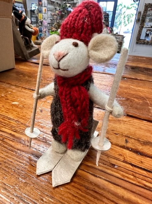 5 Tall - White Mouse Skiing - Felted Ornament — Roxanne's