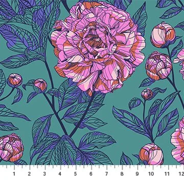 108" Wide Quilt Back - Piecework - Peony - Jade