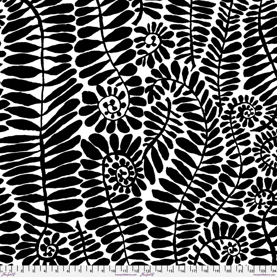 108" Wide Quilt Back - Fronds - Black
