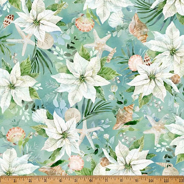 Seas & Greetings - Poinsettias and Palms - Aquamarine