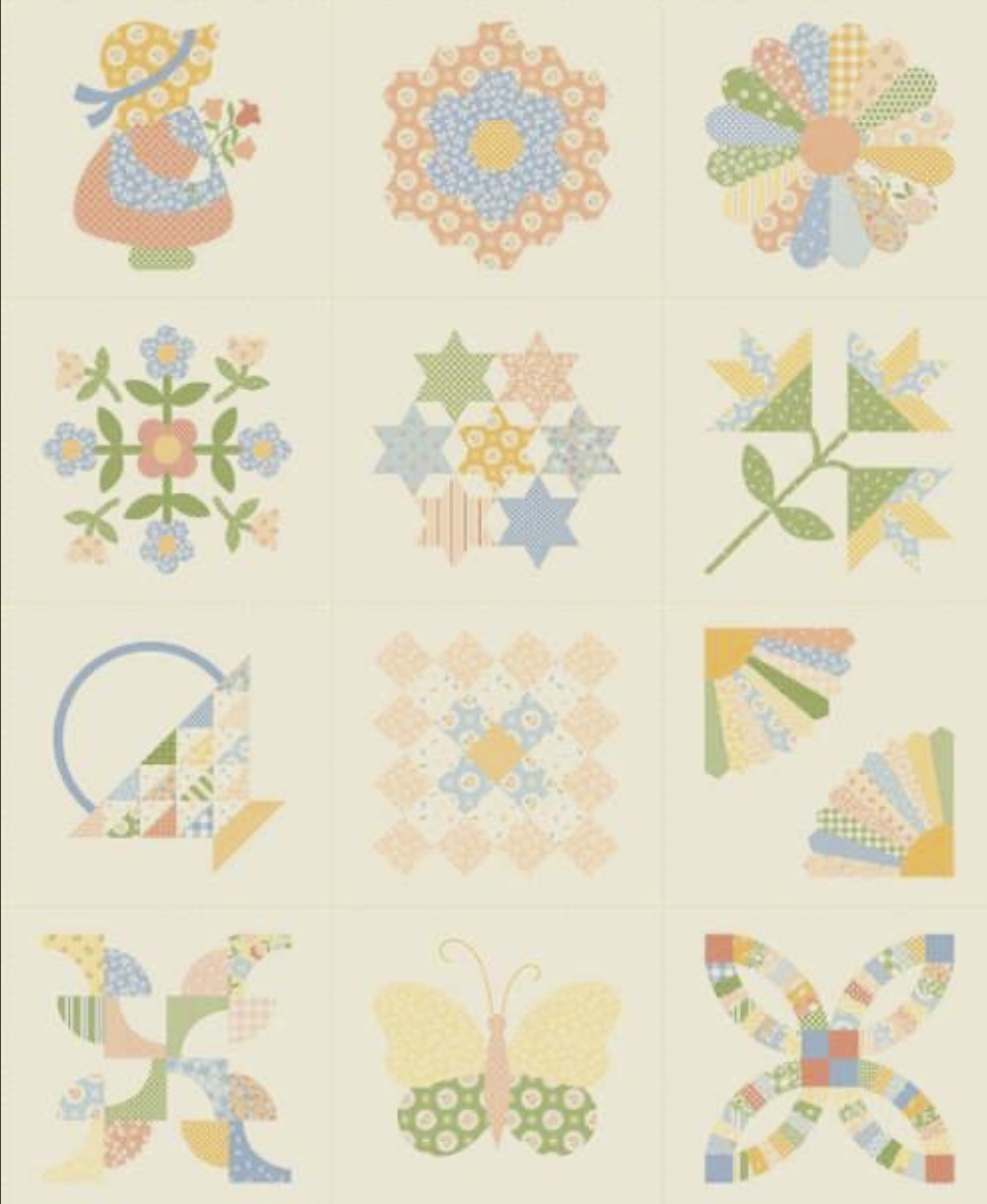Handmade Sweetness - Quilt Blocks Panel - Porcelain