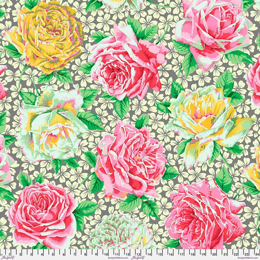 Preorder! Kaffe Fassett Collective February 2026 Collection - Rose Bloom - Grey