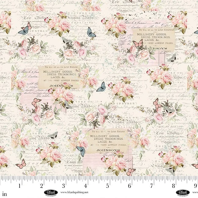 Parisian Snippets - Roses with Text - Ecru