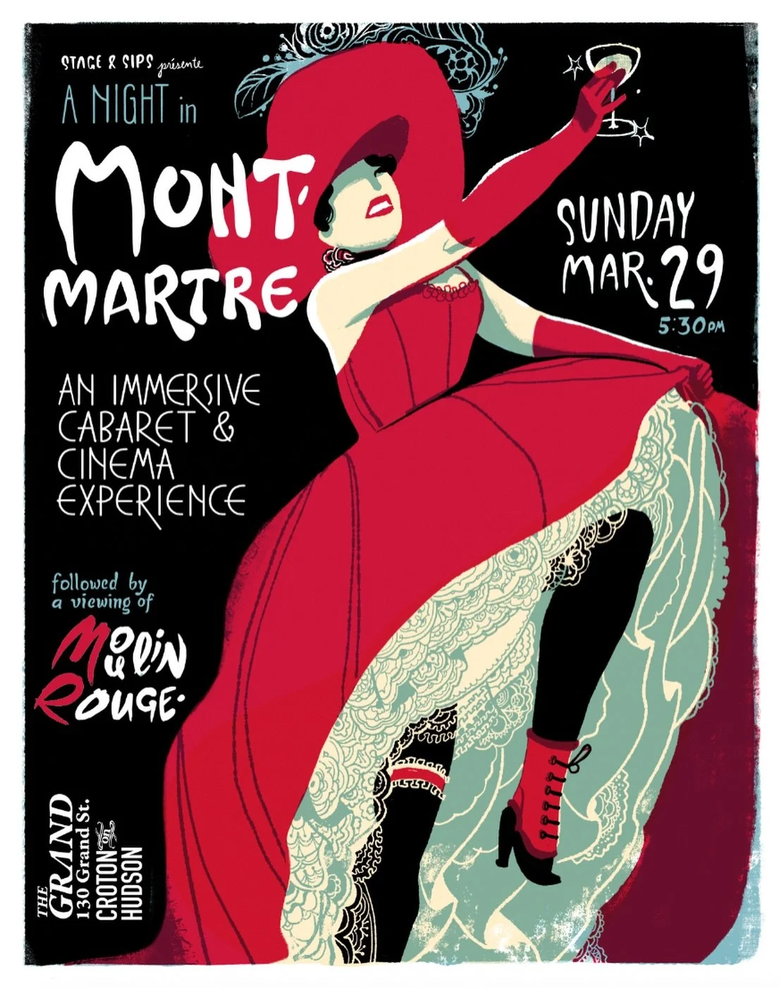 ✨WOW ✨ This is a graphic preview of a custom screen-print poster meticulously handcrafted by Daniel Frey @illustreus for our Moulin Rouge event!! We are giddy with excitement and can&rsquo;t wait to see the final product in person! These limited edit