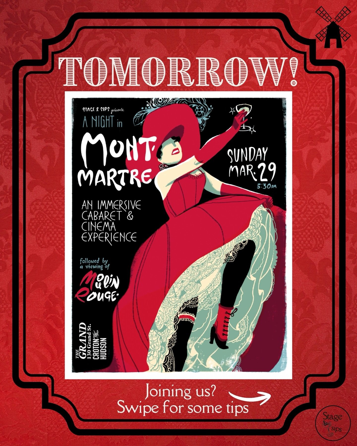 Tomorrow! We&rsquo;re SOLD OUT and can&rsquo;t wait to welcome you to Montmartre!! Here are some tips on what to expect&hellip; see you there bohemians. 💃 
*there will be standing room tickets available at the door @thegrandcroton 
#stageandsips #mo
