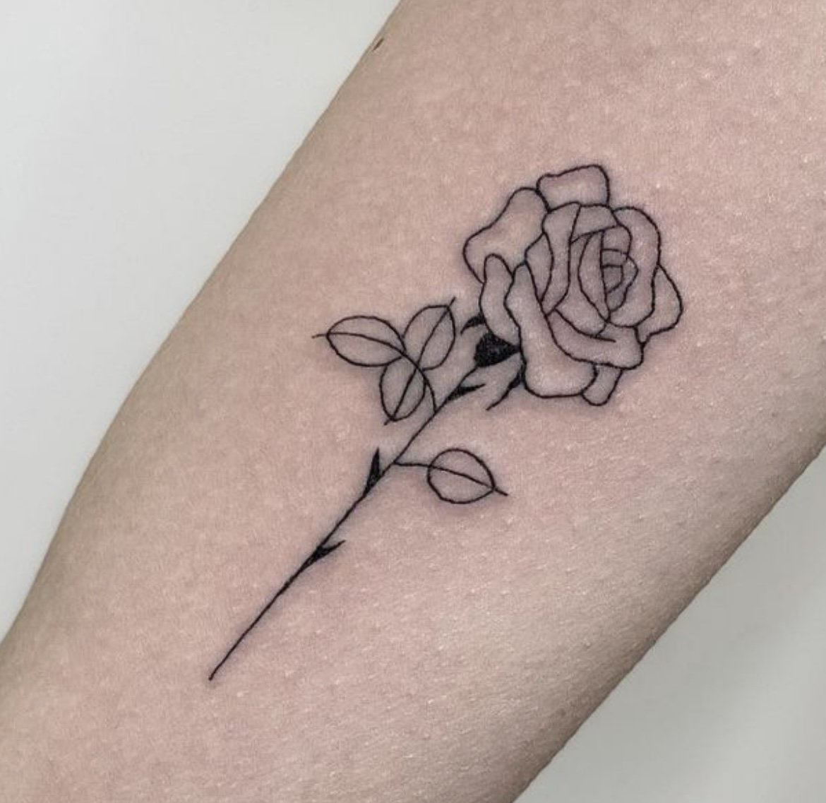 Rose fine line tattoo on the inner arm