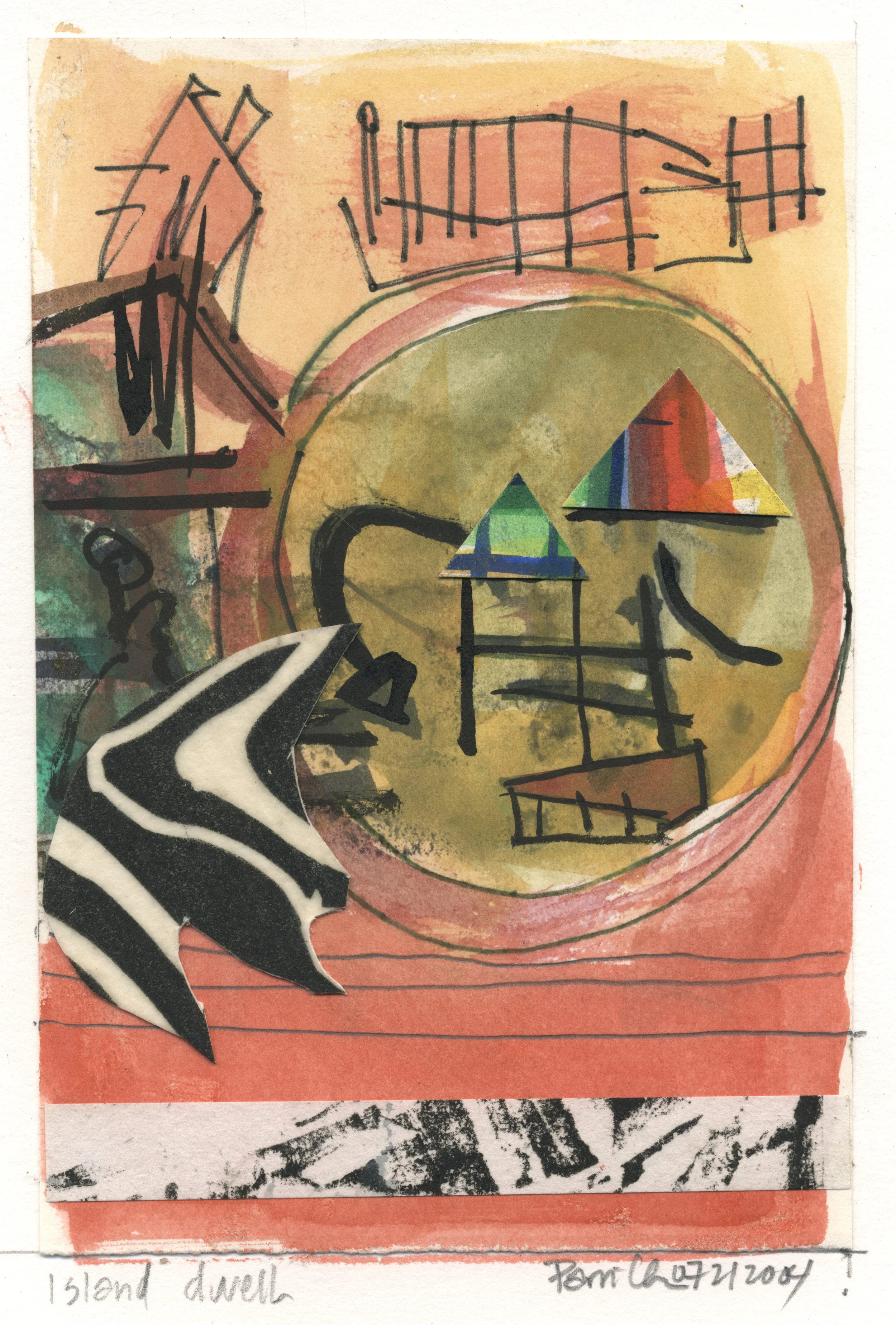 Island Dwell, 2004, 6X4 inches, paper collage
