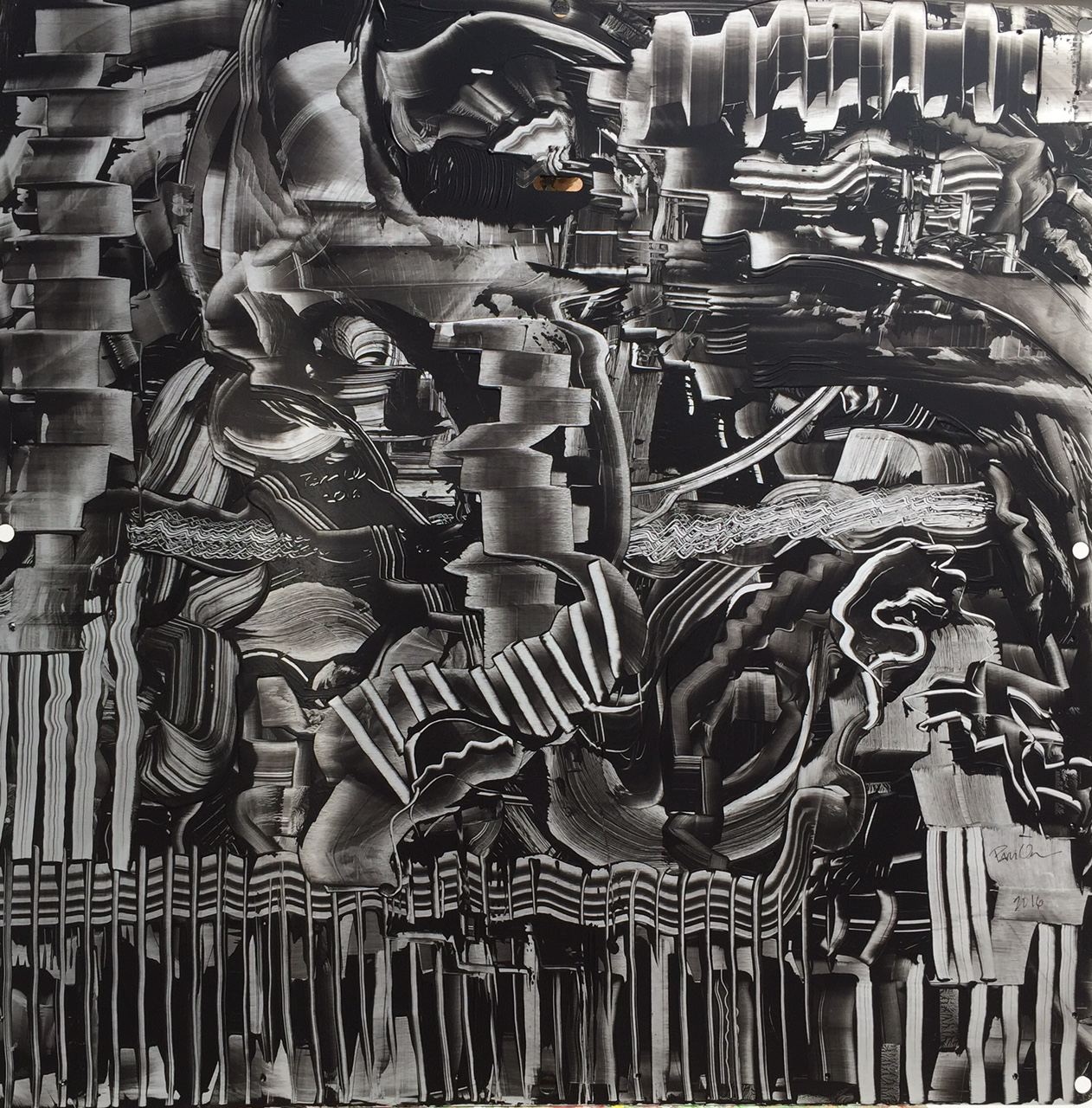  Fences and Trances, 2016, 28" x 28", Acrylic on Aluminum   