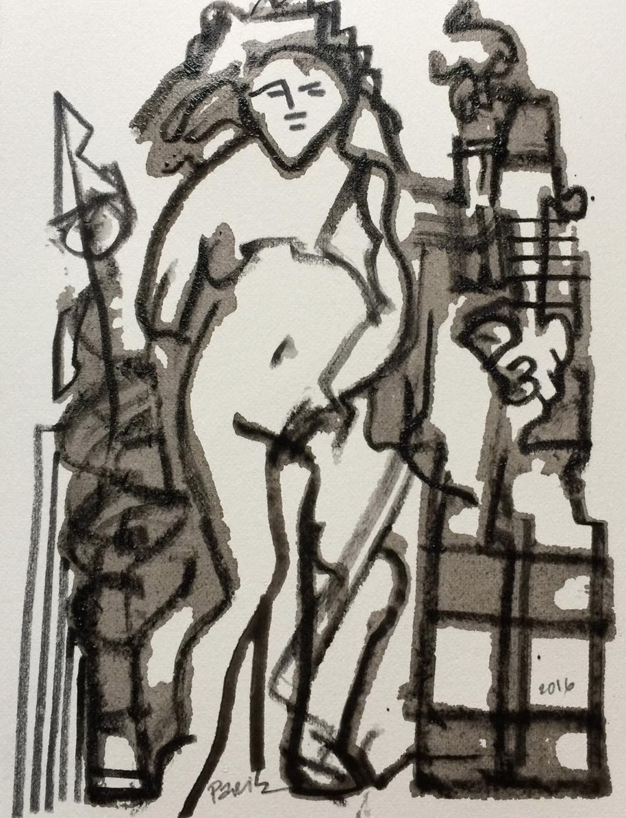 Ramona, 2016, 7X5 inches, sumi ink on paper