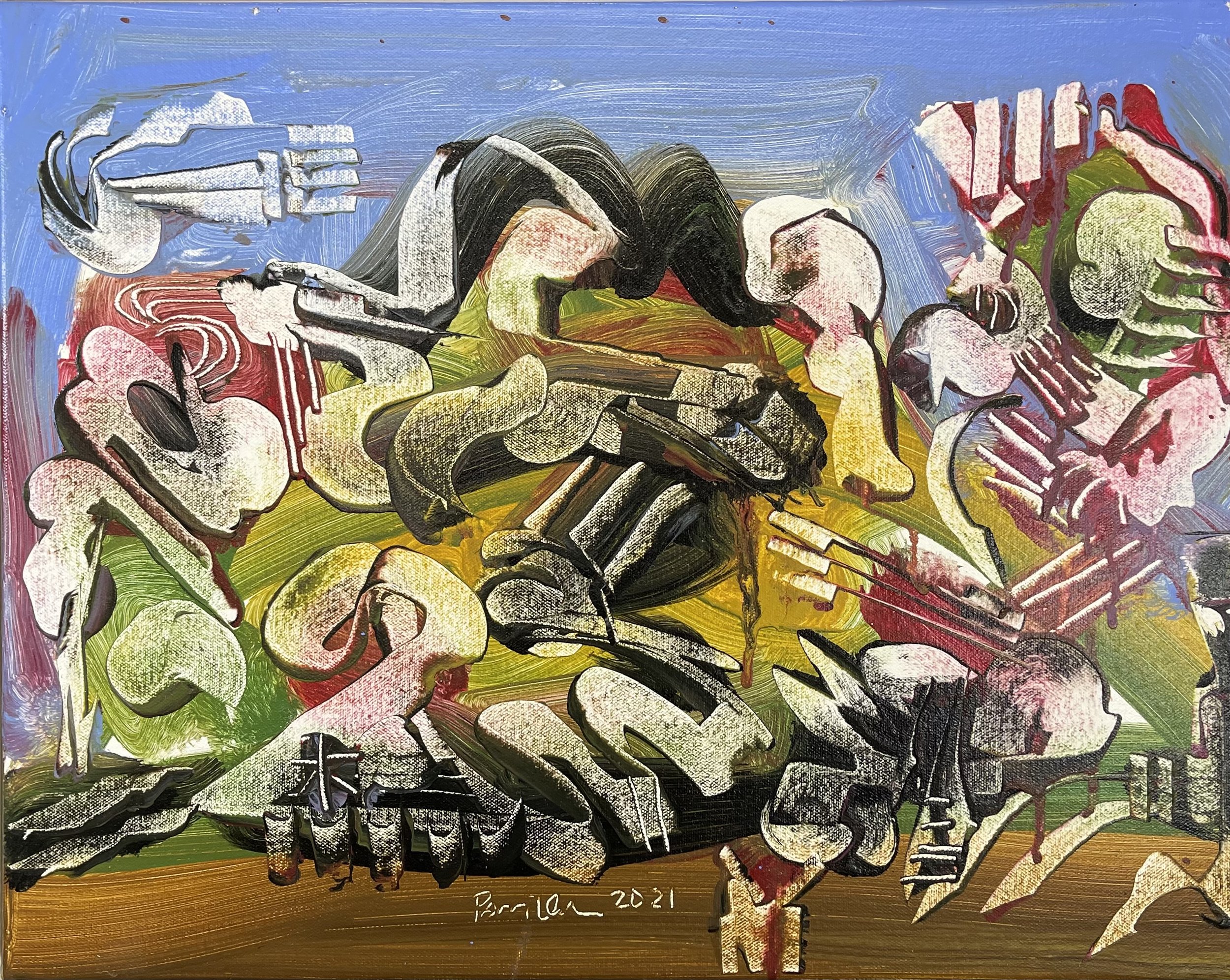  Trade, 2021, 16” x 20”, Acrylic on Canvas 