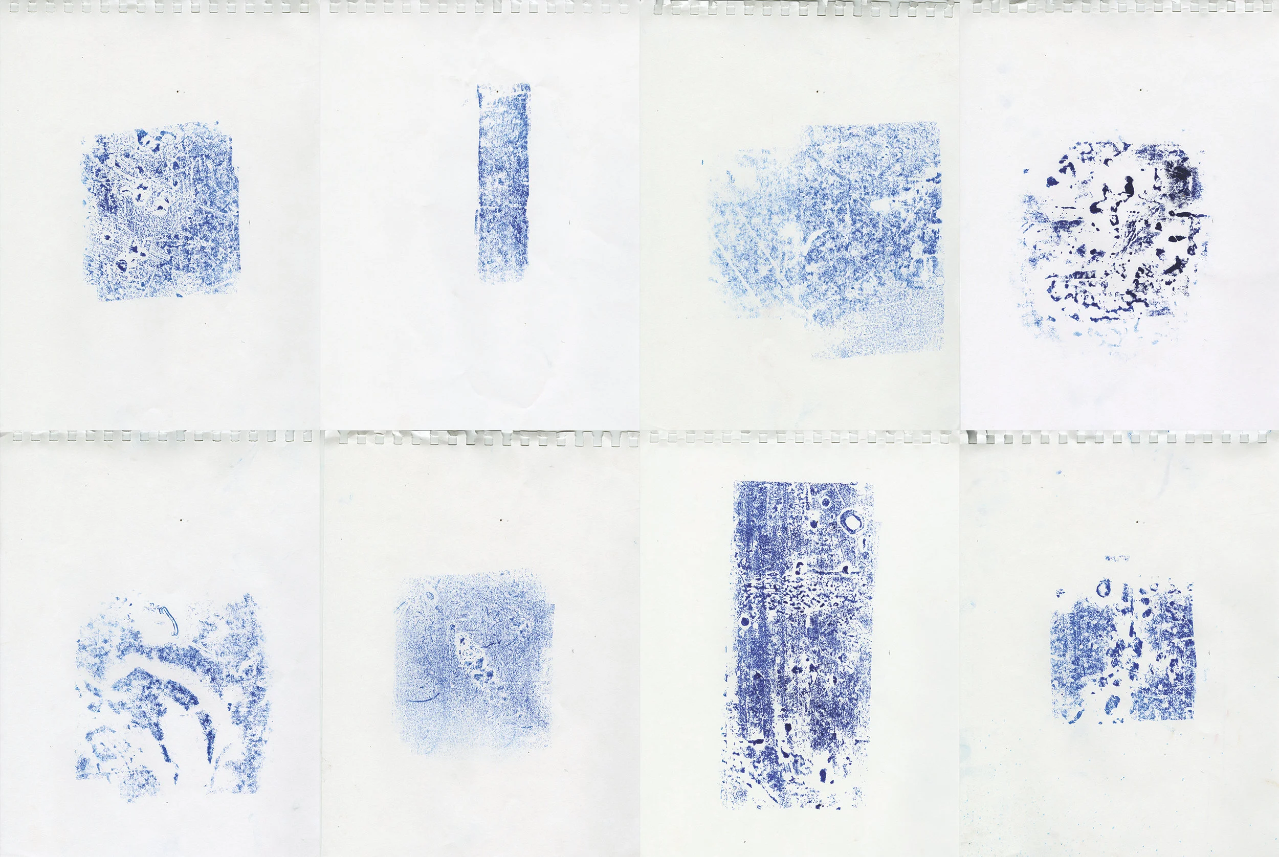   The Tabletops in Sculpture,  2017, various dimensions, ink and paper  A series repetitively inking and documenting impressions of the sculpture tables in TCU’s art building.    