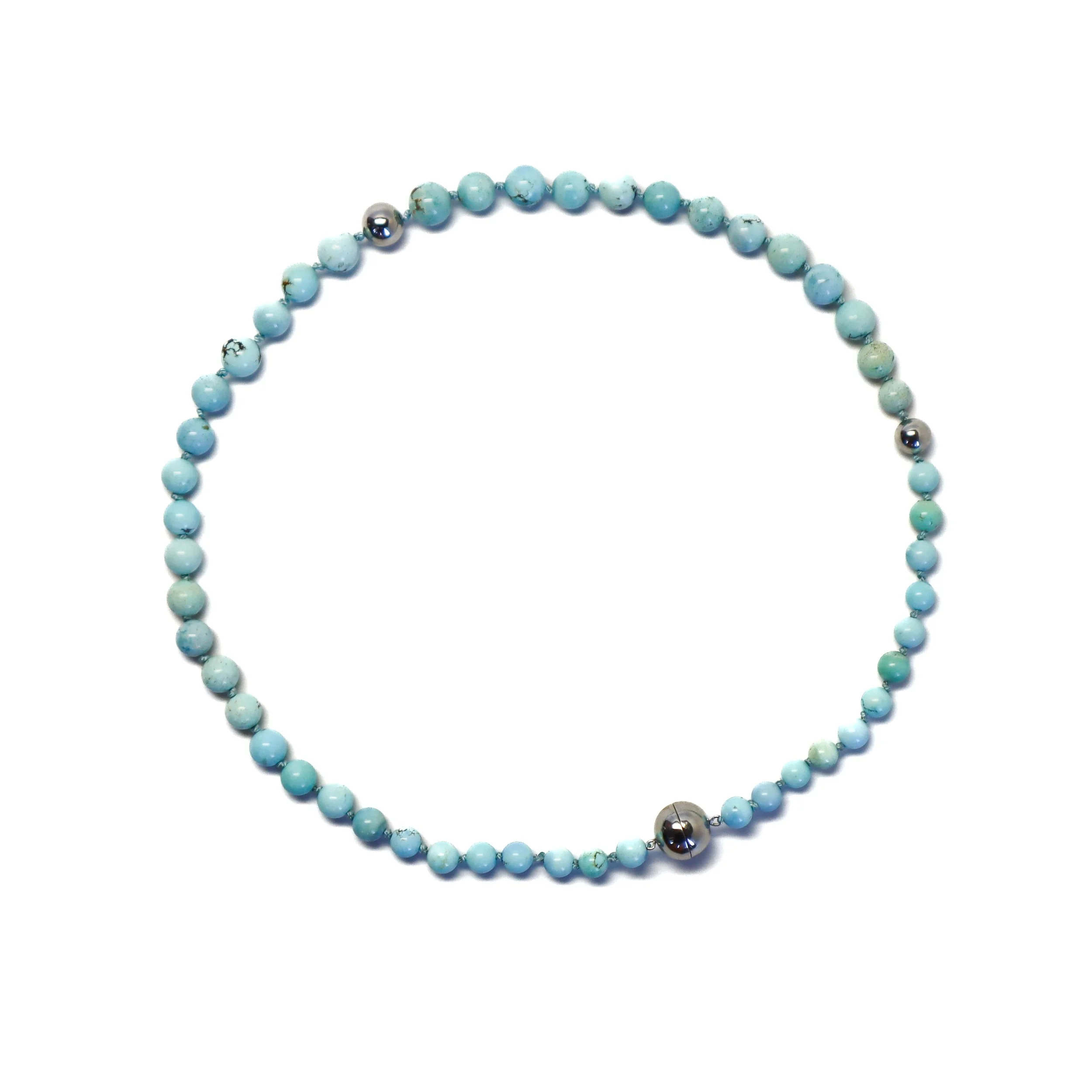 Kazakhstan Turquoise Bead Platinum Screw Clasp Necklace