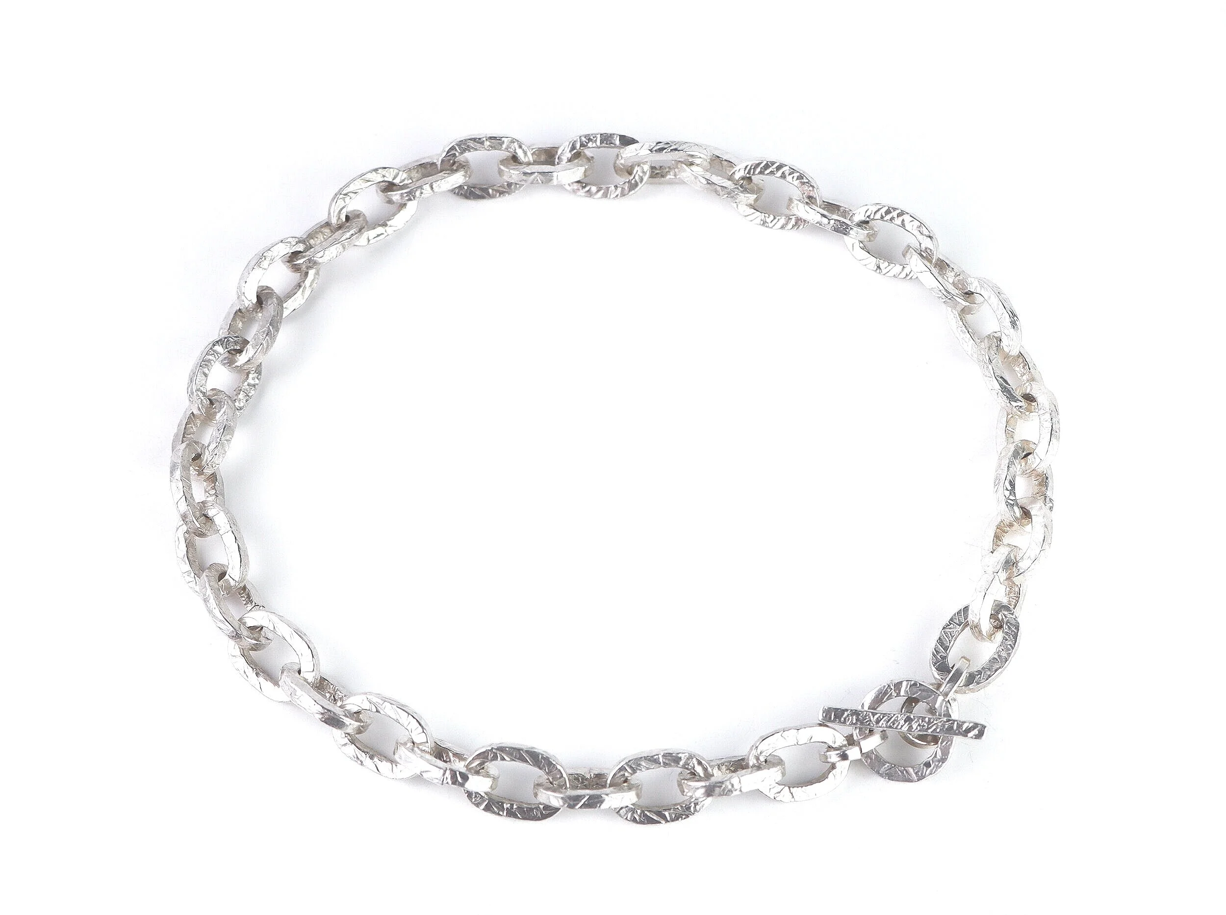 Hammered Link Silver Necklace