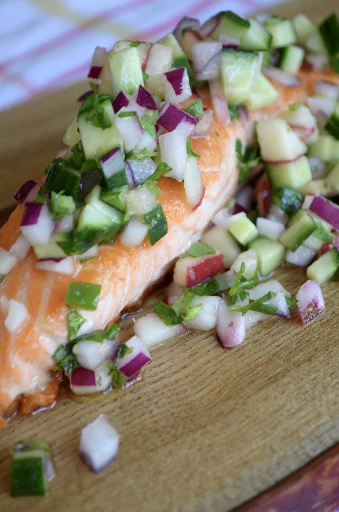 Salmon with Peach and Cucumber Salsa