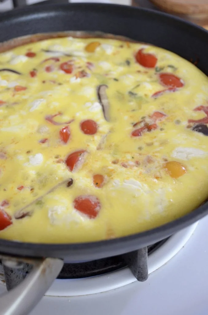 Leek, Mushroom, Goat Cheese, and Tomato Frittata