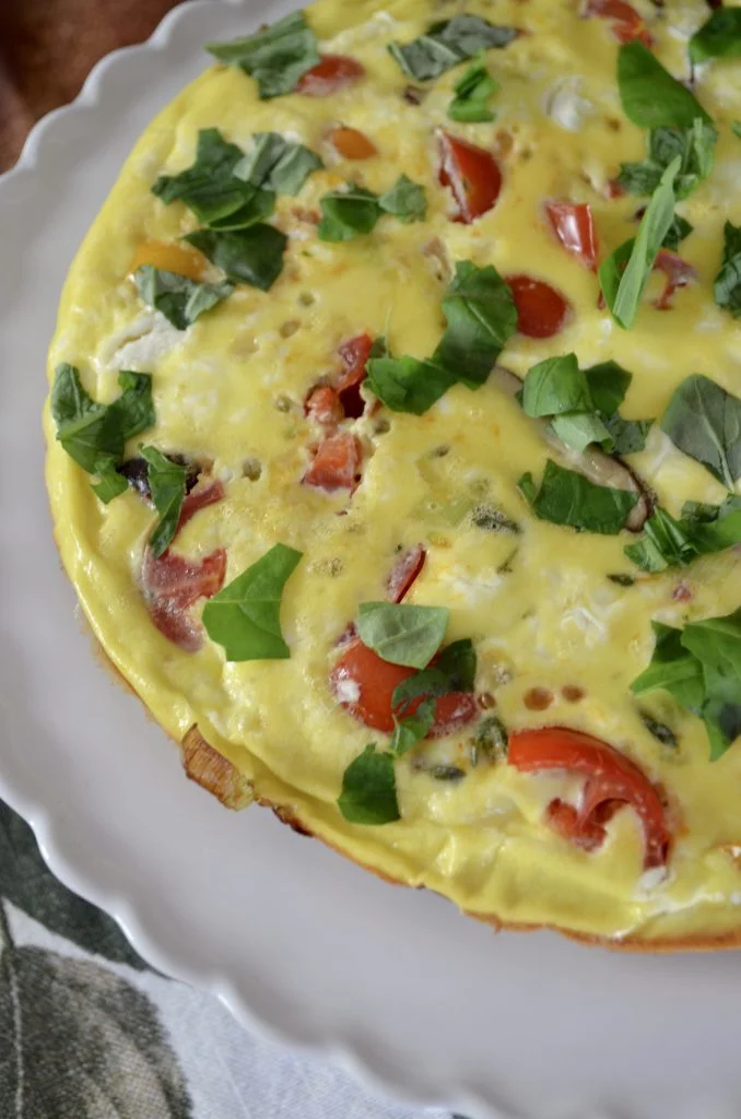 Leek, Mushroom, Goat Cheese, and Tomato Frittata