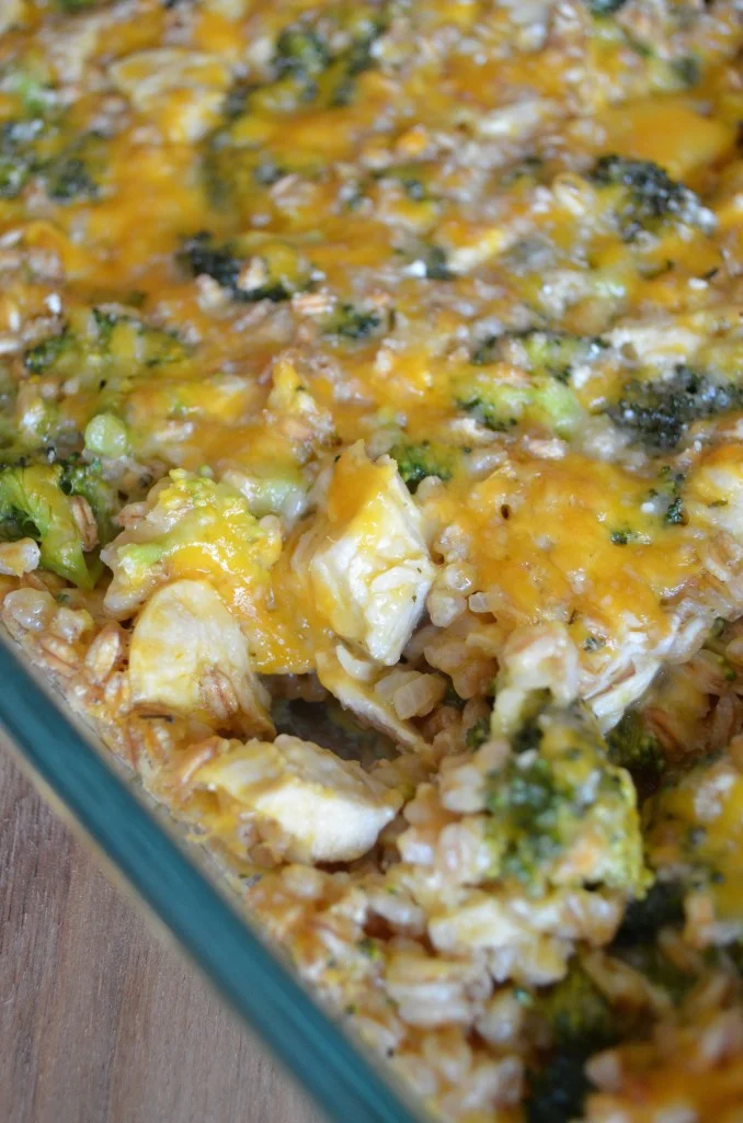Cheesy Farro, Chicken, and Broccoli Casserole