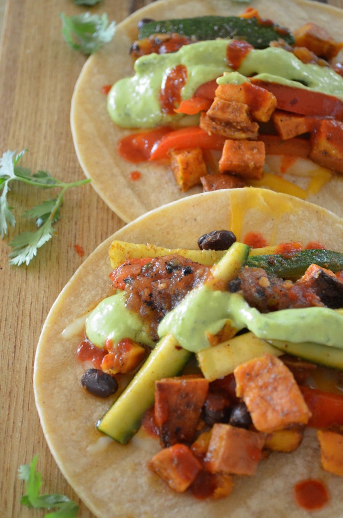 Sweet Potato Black Bean Tacos &amp; Avocado Cream