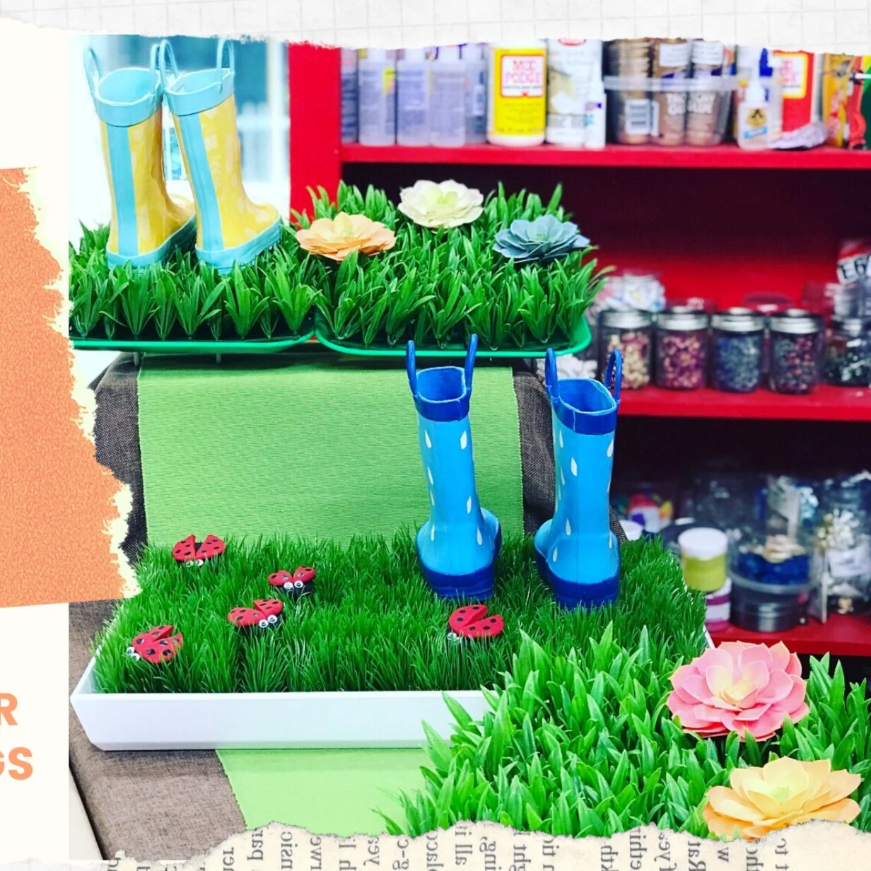 DIY Grass Shoe Holder + Painted Rock Bugs 