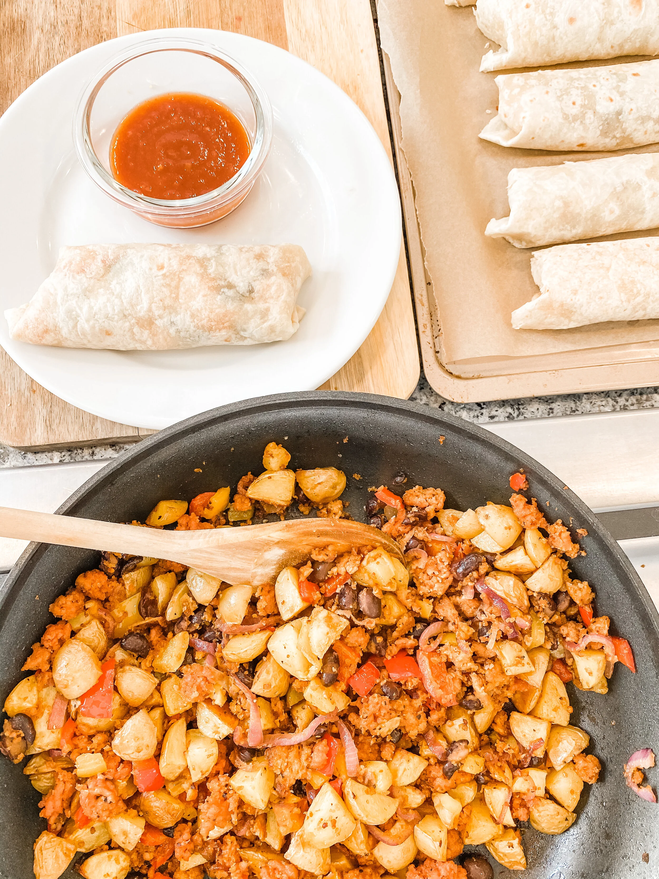 Make Ahead Breakfast Hash Burritos 
