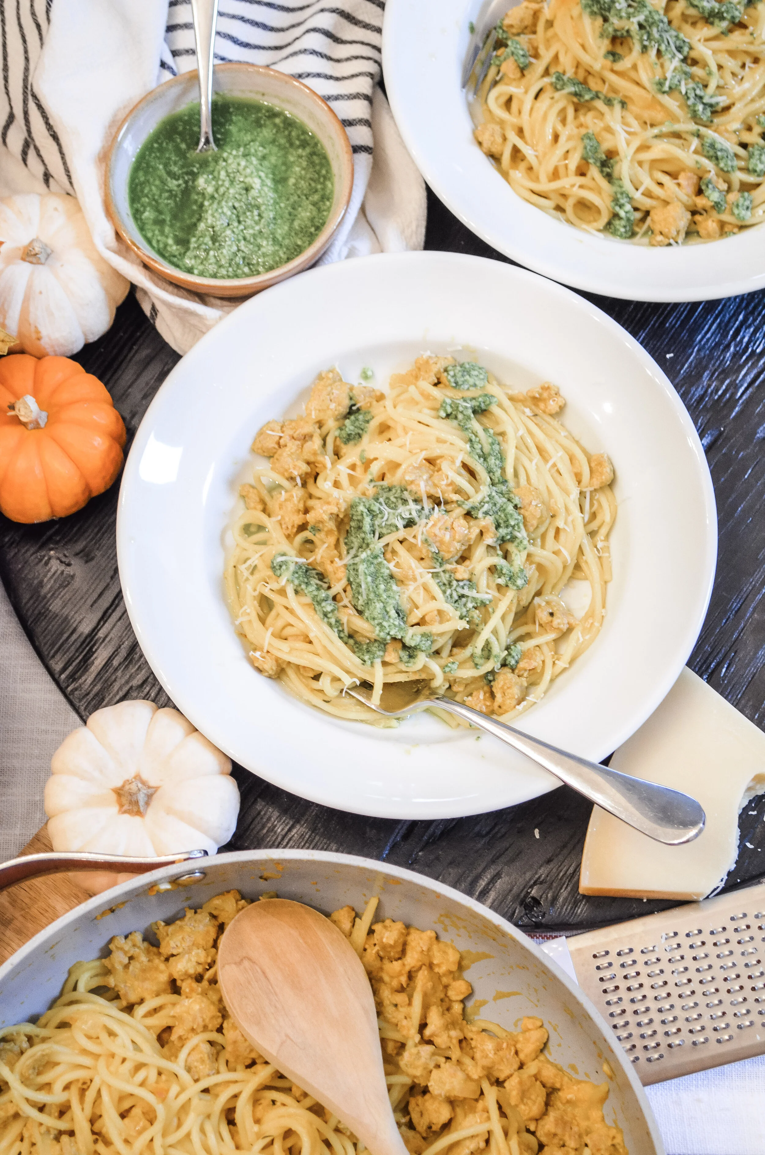 Pumpkin Pasta with Turkey + Sage Pesto 