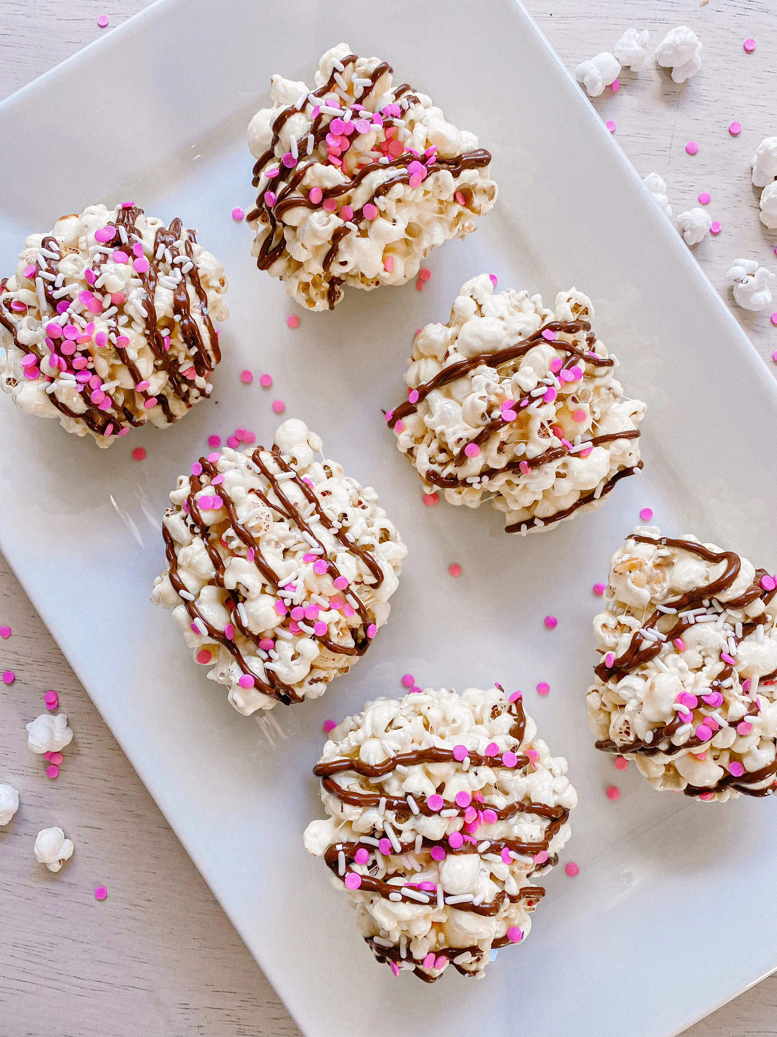 Chocolate Drizzled Popcorn Balls for Valentine's Day 