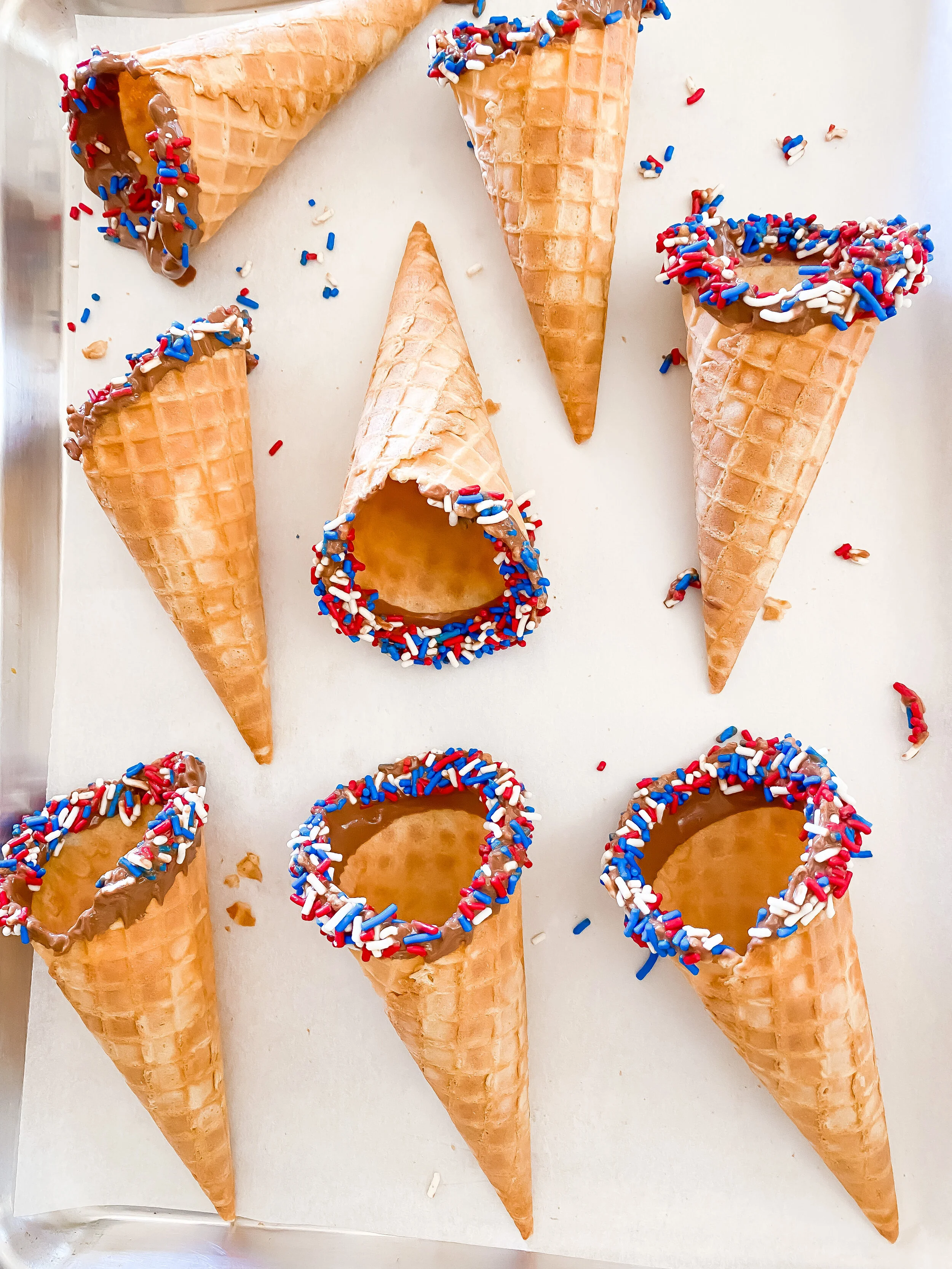 4th of July Chocolate Dipped Ice Cream Cones With Sprinkles 