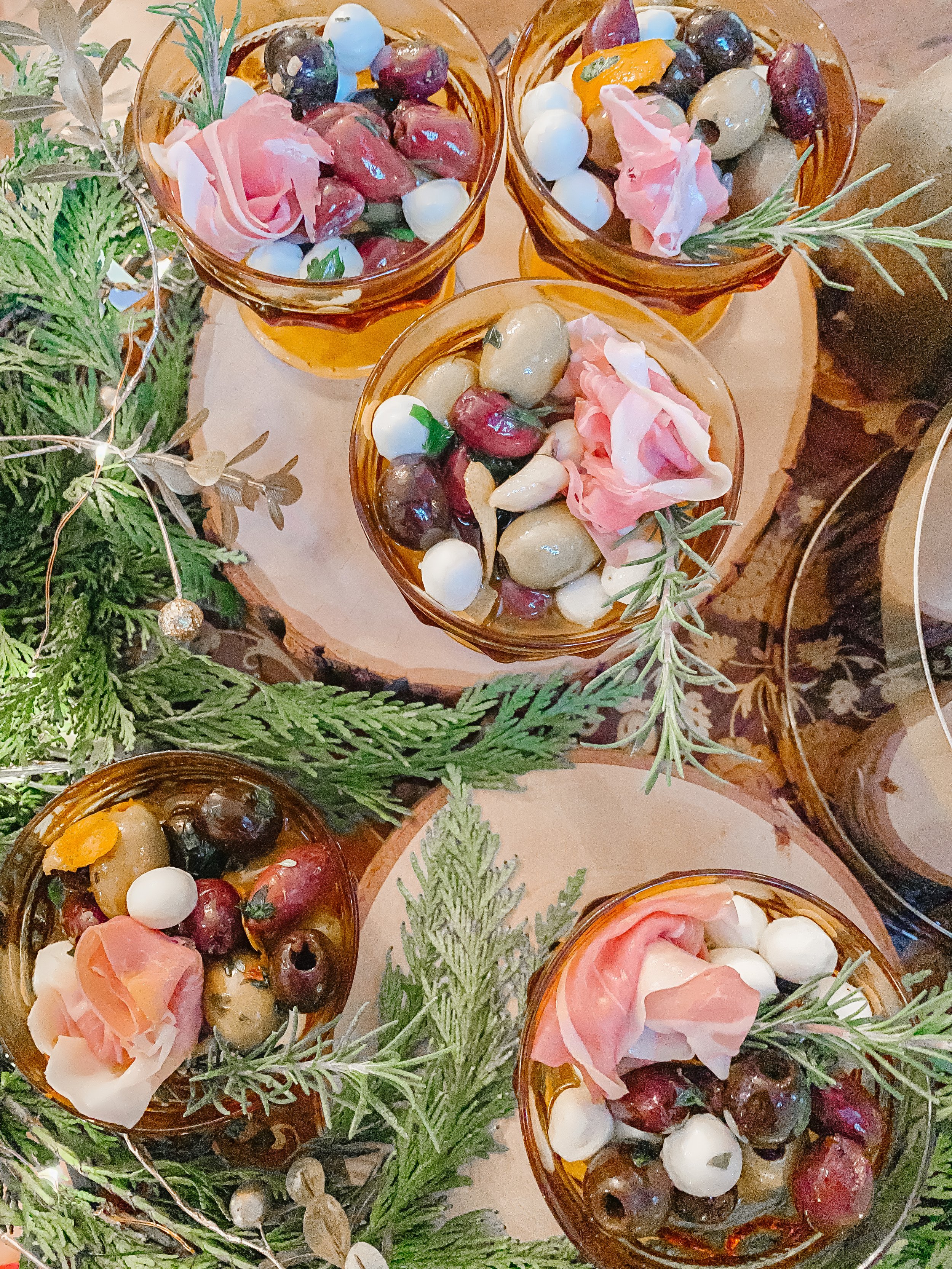 Marinated Olives with Mozzarella and Prosciutto