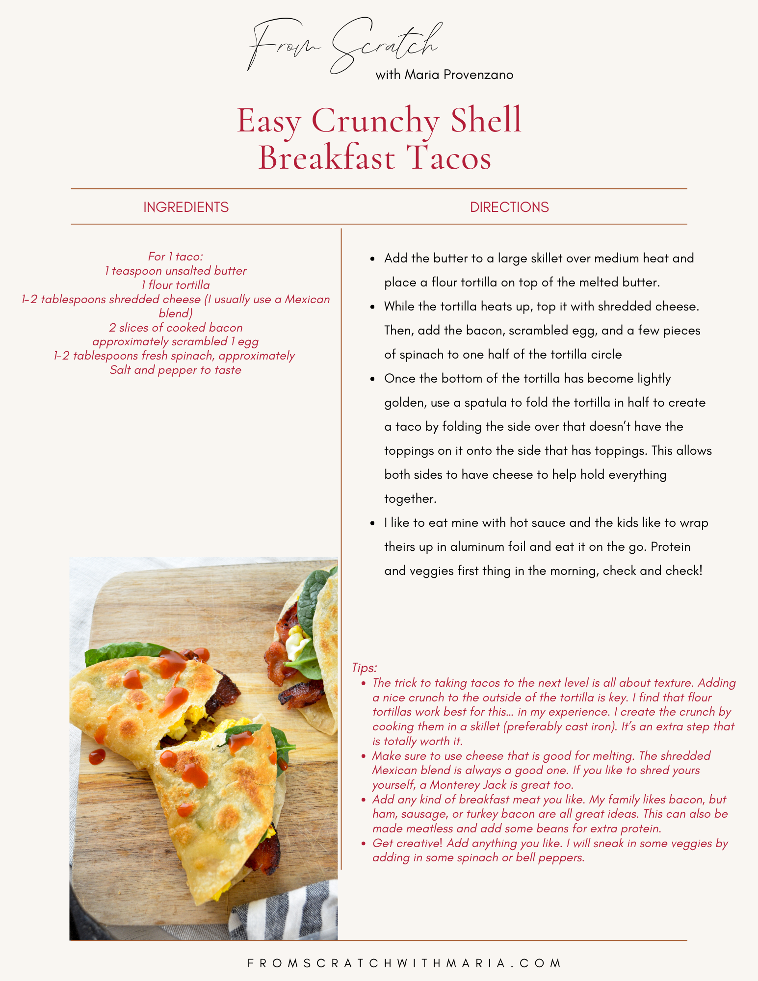 Easy Crunchy Shell Breakfast Tacos — From Scratch with Maria Provenzano