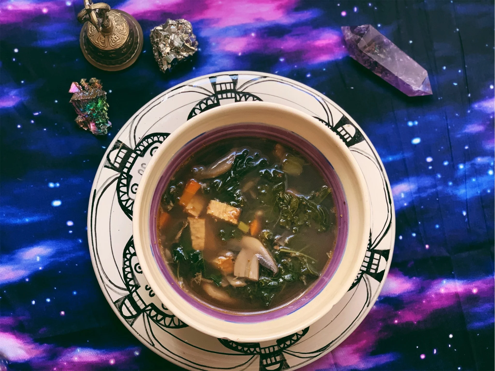Shiitake, Ginger and Kale Soup with Tempeh