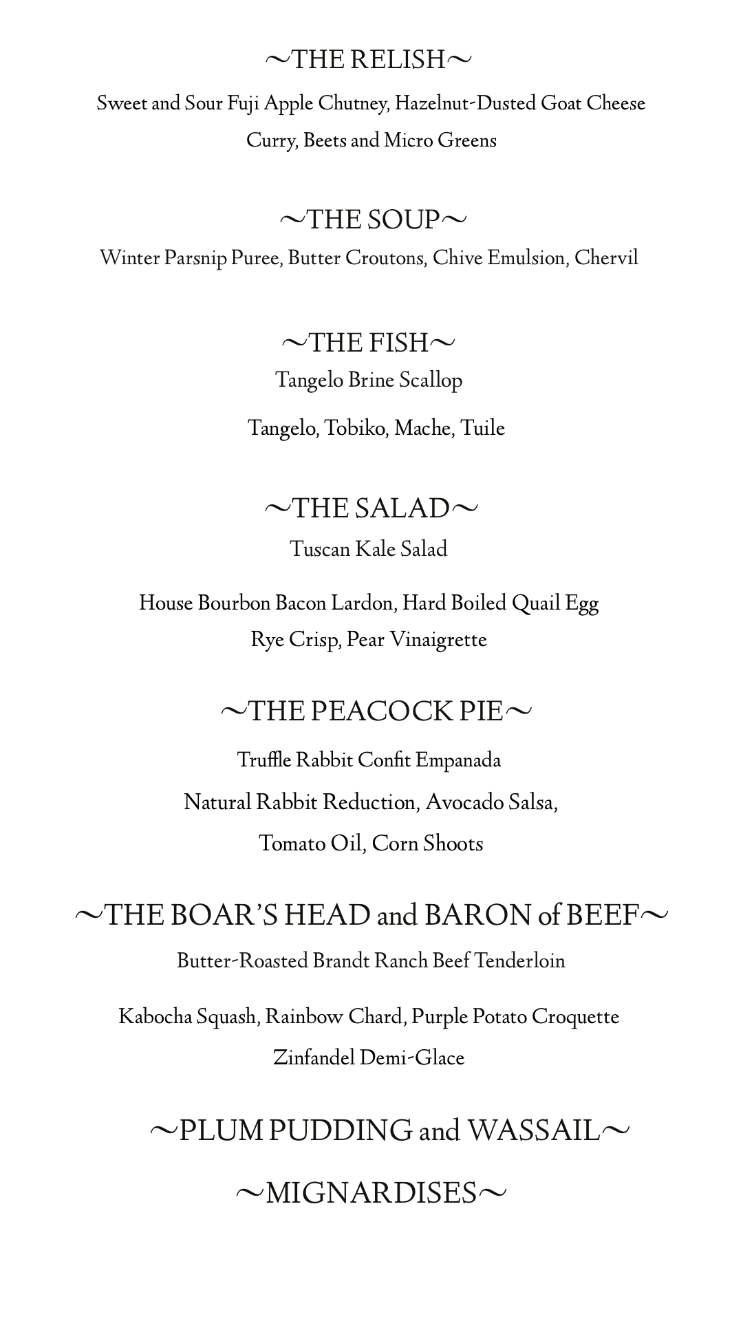Sample Menu — The Bracebridge Dinner at Yosemite