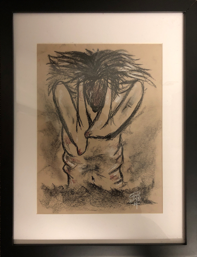 Artist: Johanna Lopez Work: Separation (charcoal and pastel on paper) ICE Detention at Suffolk County House of Corrections Boston, MA