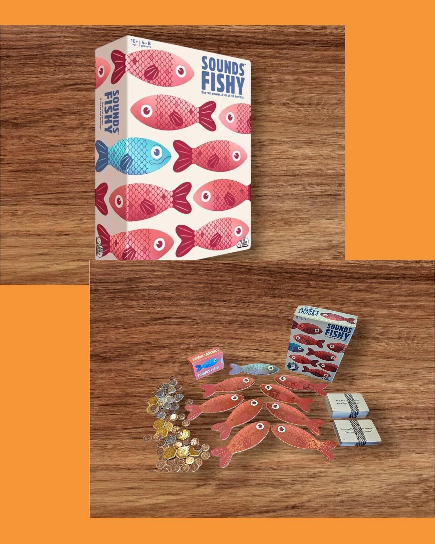 Sounds Fishy! Is the party game full of strange questions and even stranger answers. One player hears a real answer mixed with bluffs from the others Can they spot the truth, or will they fall for a fishy lie? Easy to learn, hilarious to play! #sound