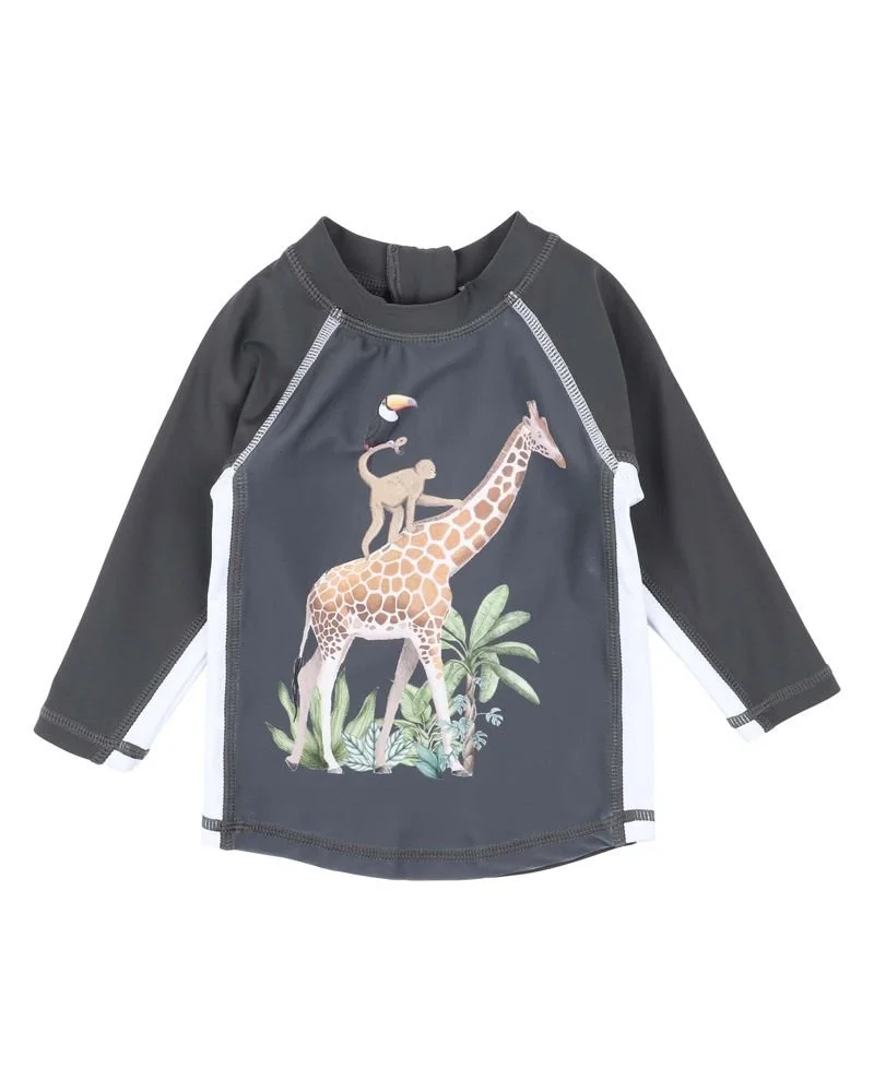 Bebe Silas Jungle Animals Rashie Top - Charcoal Grey