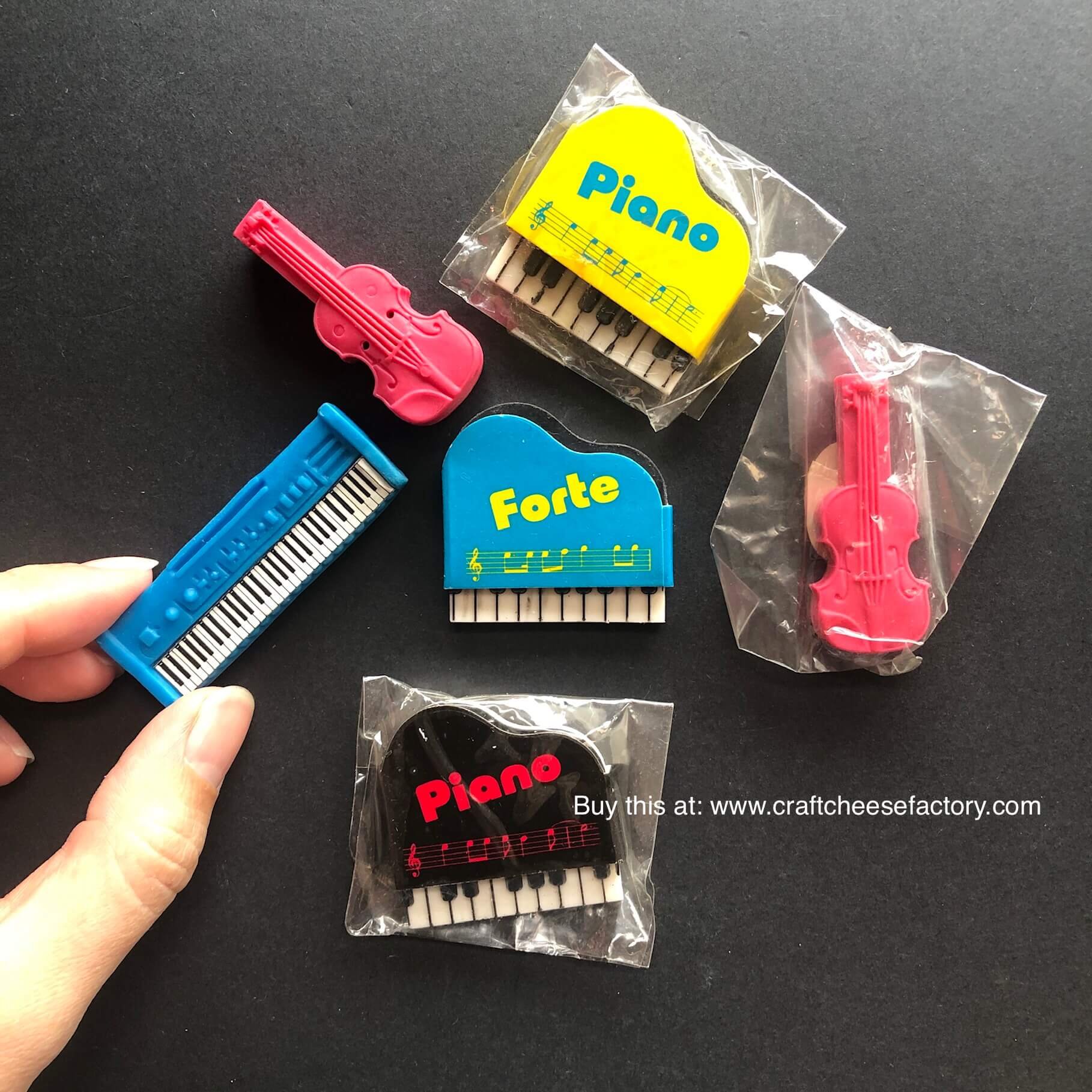 vintage music piano violin erasers