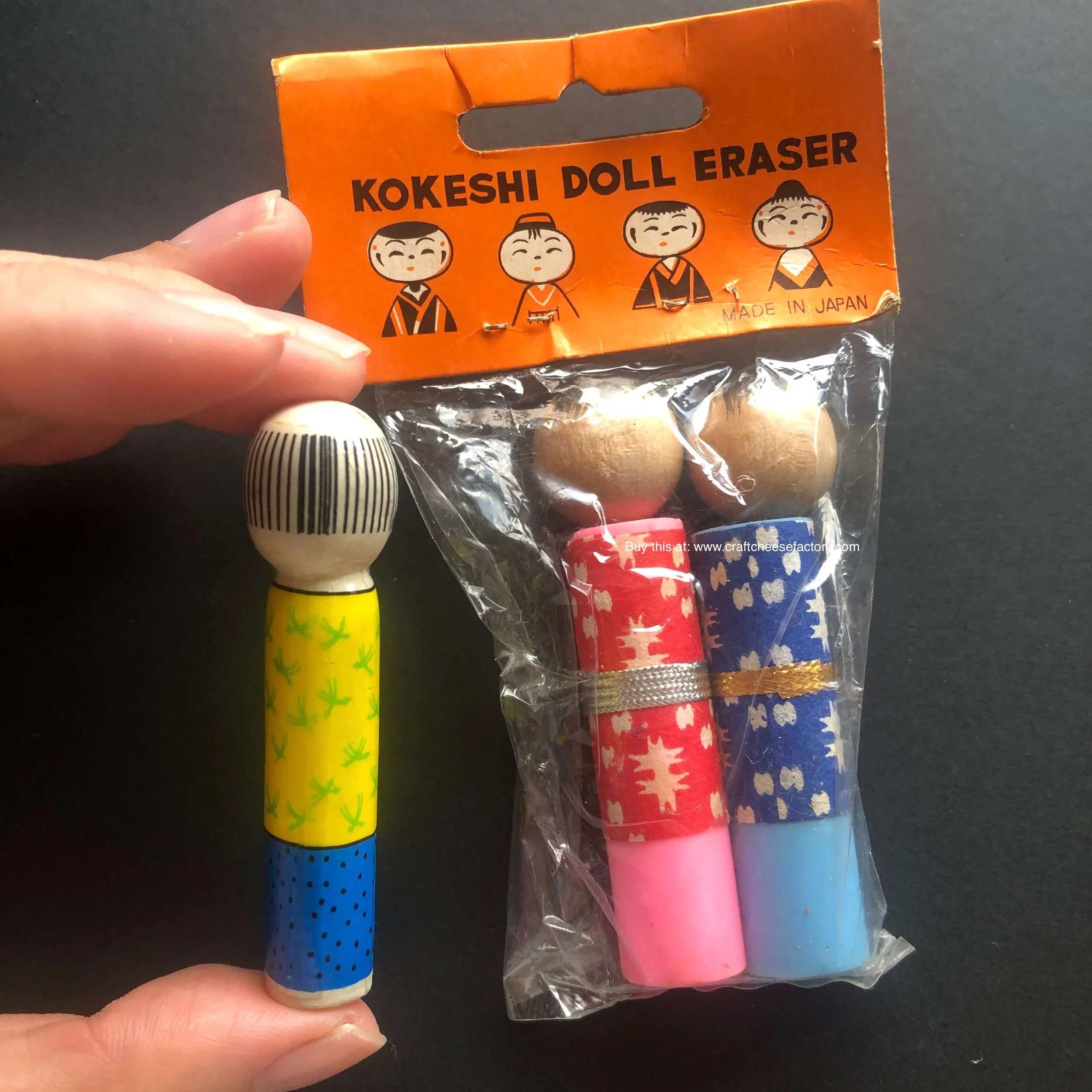 Vintage Japan Miniature Kokeshi Doll Erasers —