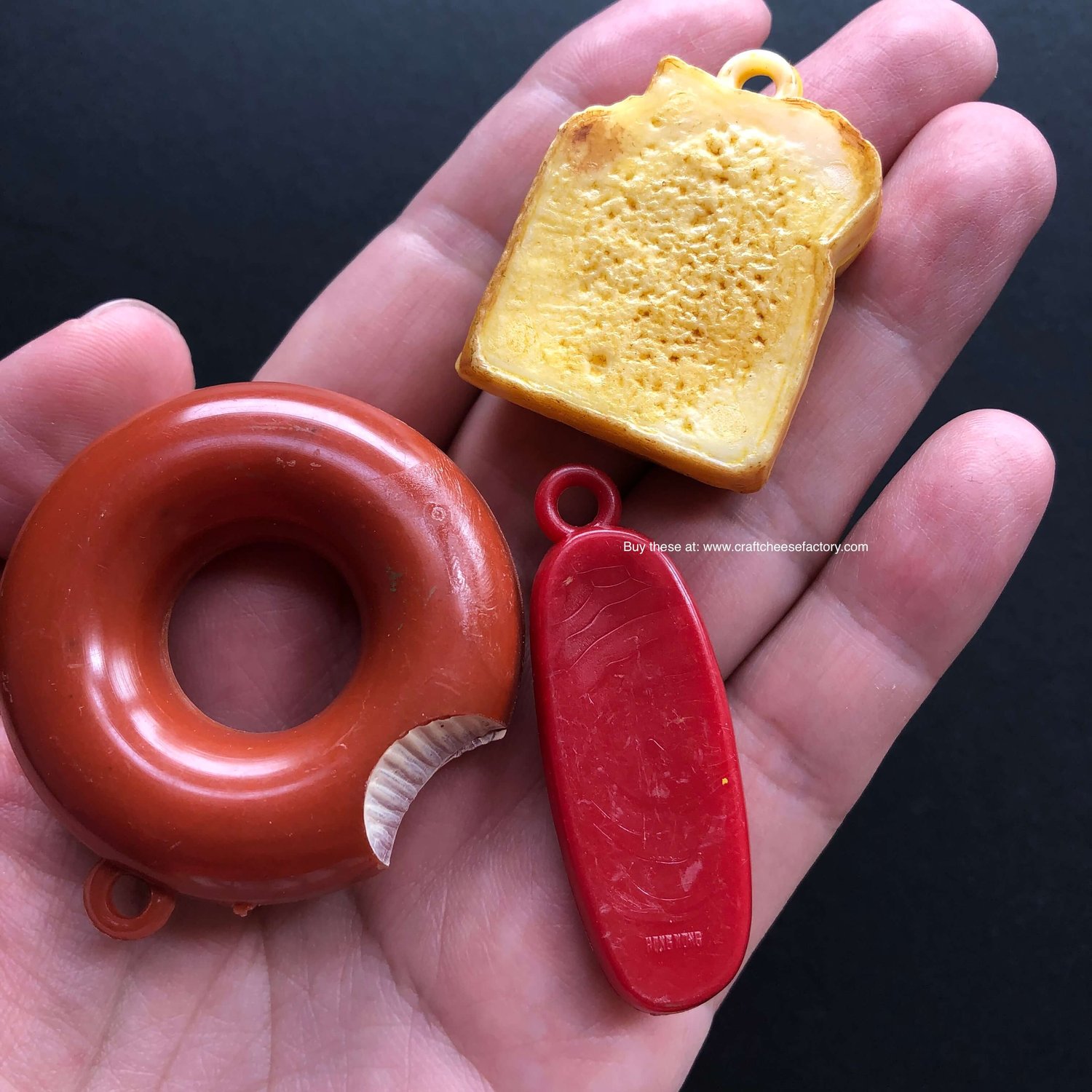 Vintage 1970s Hong Kong plastic toy food charms donut sandwich hotdog —