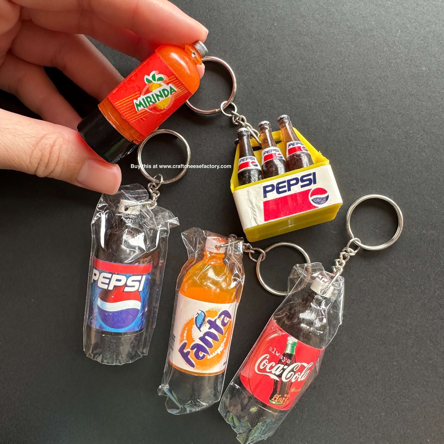 Vintage miniature soft drinks Coca Pepsi Cola Coke keyrings