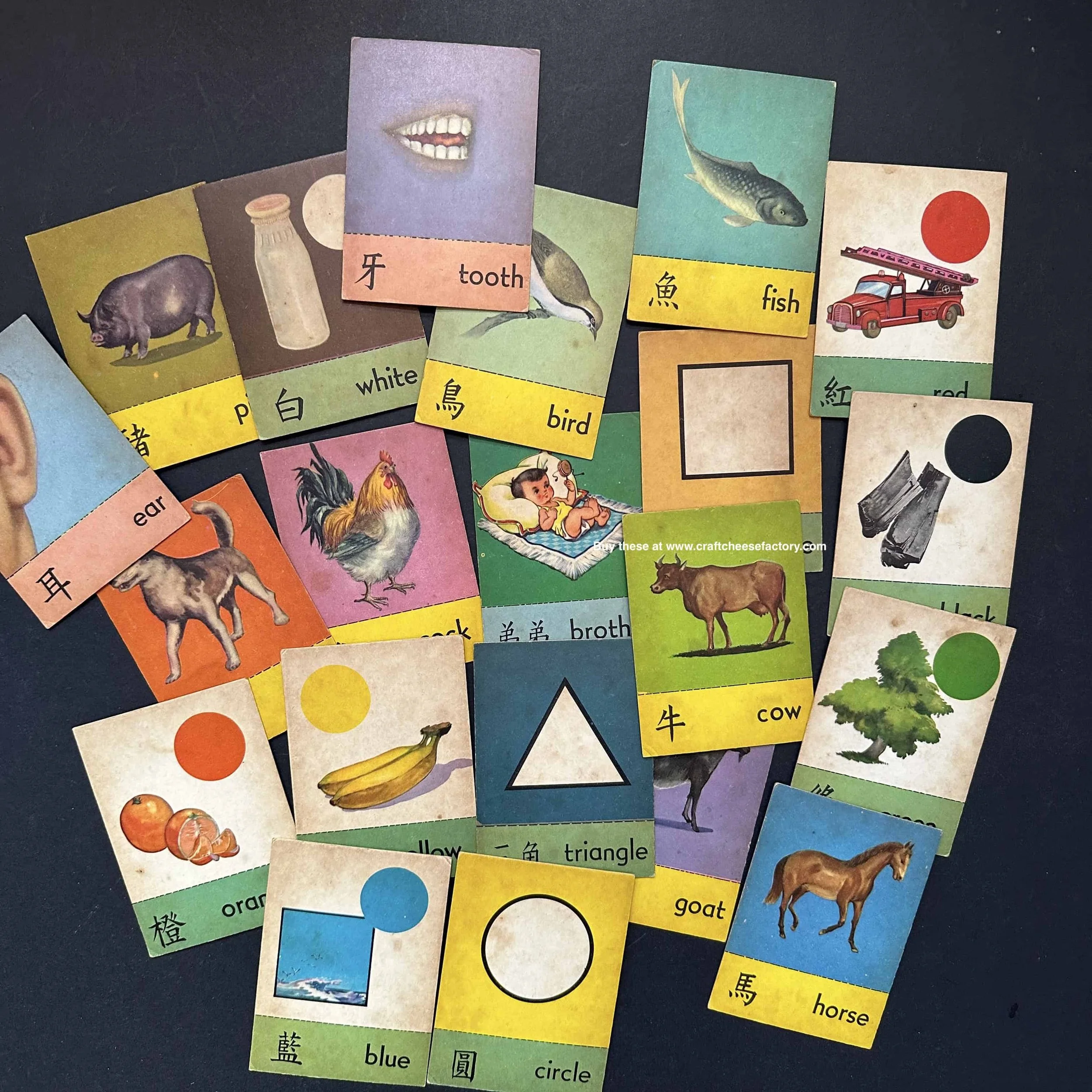 vintage children illustration flash cards