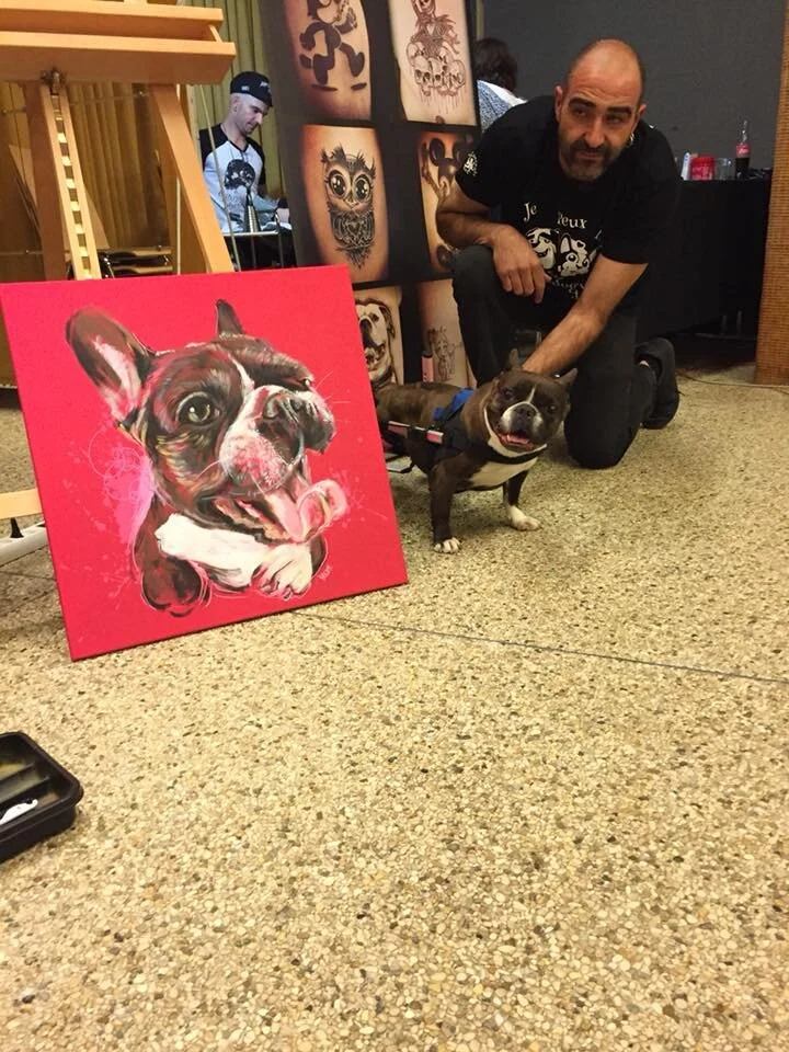 Live painting soirée de charité Bouledogue Attitude Suisse 