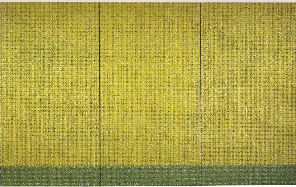 Ding Yi, “Appearances of crosses (triptych), 2001, acrylic on tartan, 3rd of 3 works (260x140cm) (Courtesy of DSL Collection)
