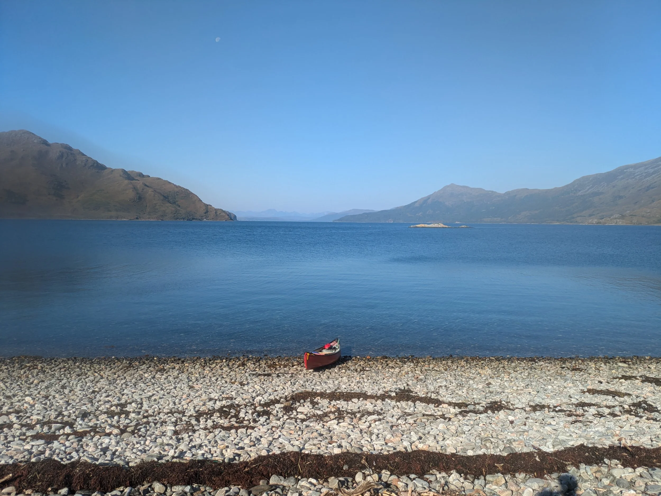 Canoe on the shore of Loch Hourn