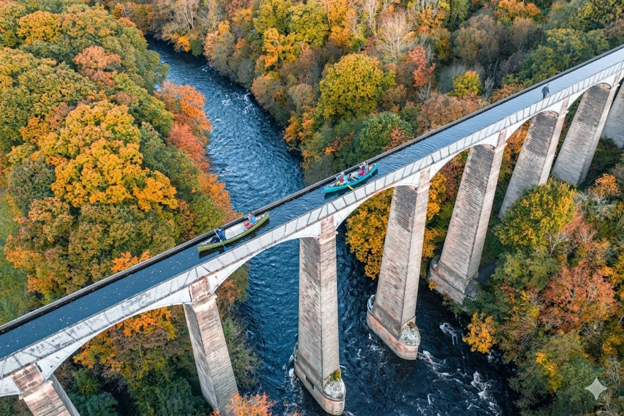 Canoeing over the aquaduct in North Wales