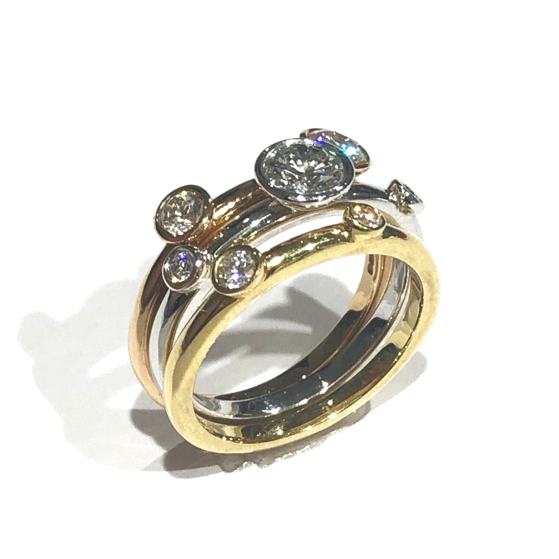 Tricolour Diamond Bubble Stacking Ring