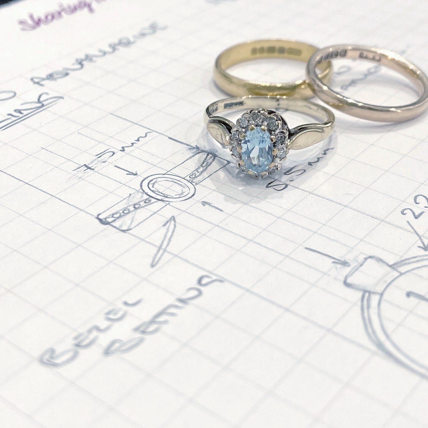 We try to draw out as much detail as we can in your design appointment so that you can see the finer details of things like the settings and the shoulders of your new ring before you go ahead.

We can either start with a stone and create a design aro