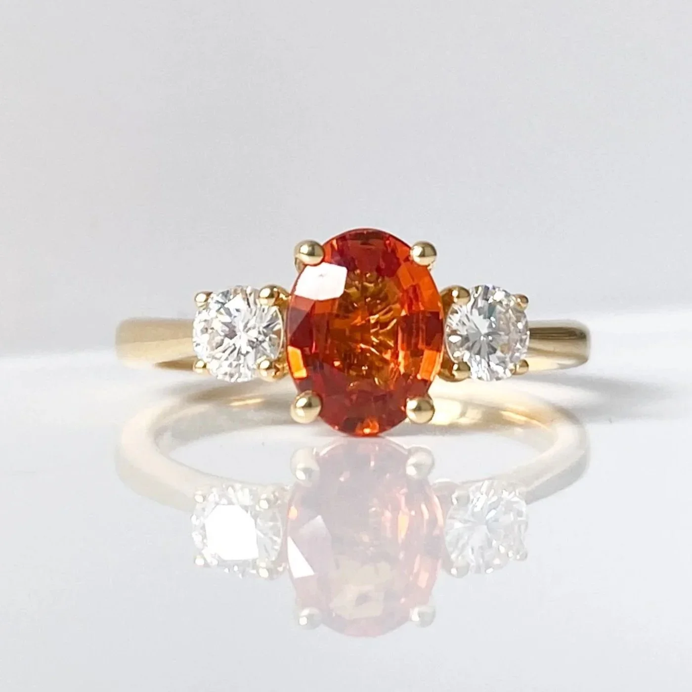 FIRE OPAL DIAMOND TRILOGY RING