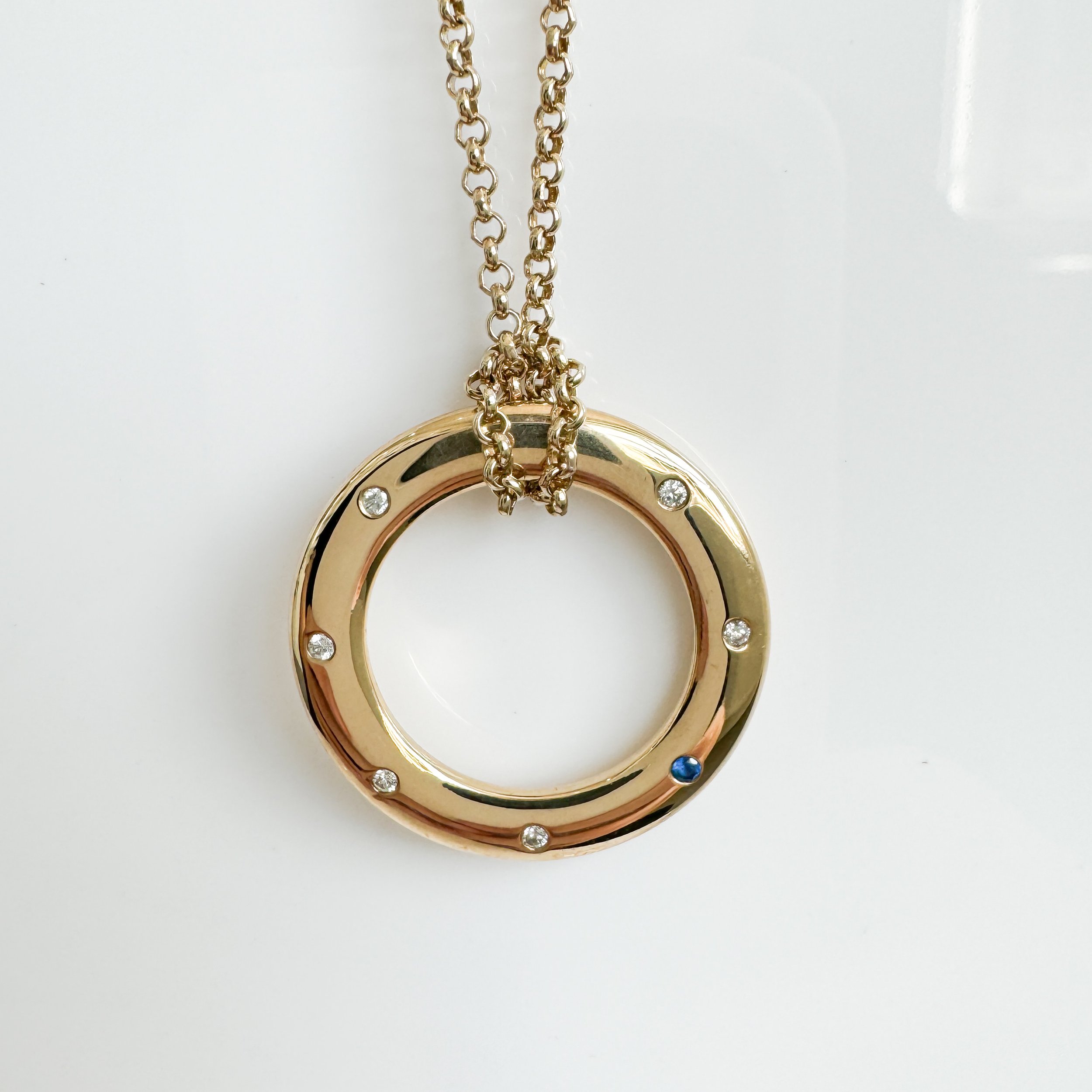 9ct Yellow gold diamond and sapphire pendant