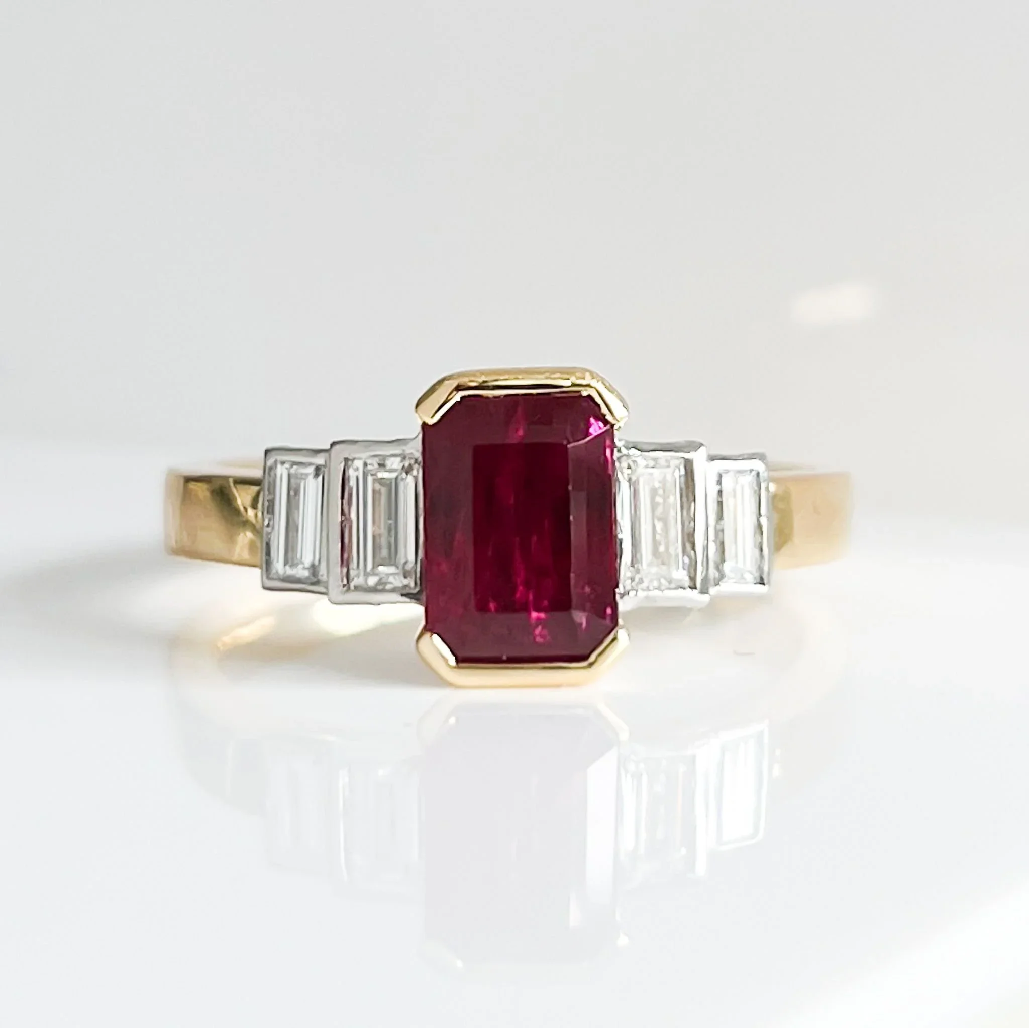 Yellow Gold Ruby And Diamond Art Deco Ring